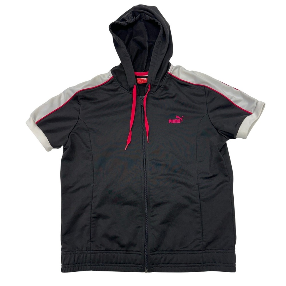 Puma Short Sleeve Hoodie Black Pink White Track Jacket Zip Sport Lifestyle L